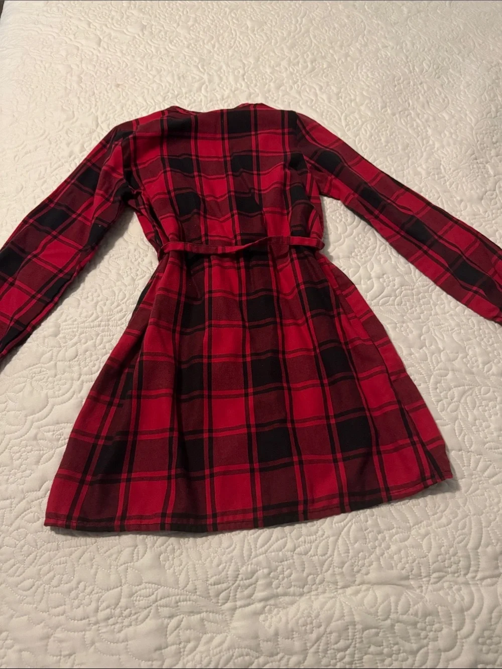 The Children's Place Red and Black Plaid Button-Up Dress with Tie Waist